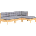Mobilier de jardin quatre pieces en pin massif avec coussins pour terrasse, balcon ou patio