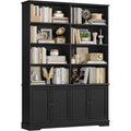 Grande bibliotheque noire avec quatre portes et douze etageres de rangement, hauteur 185 cm