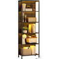 Bibliotheque 5 niveaux avec eclairage LED 7 couleurs, structure en acier et etageres ouvertes, meuble industriel noir pour salon ou bureau