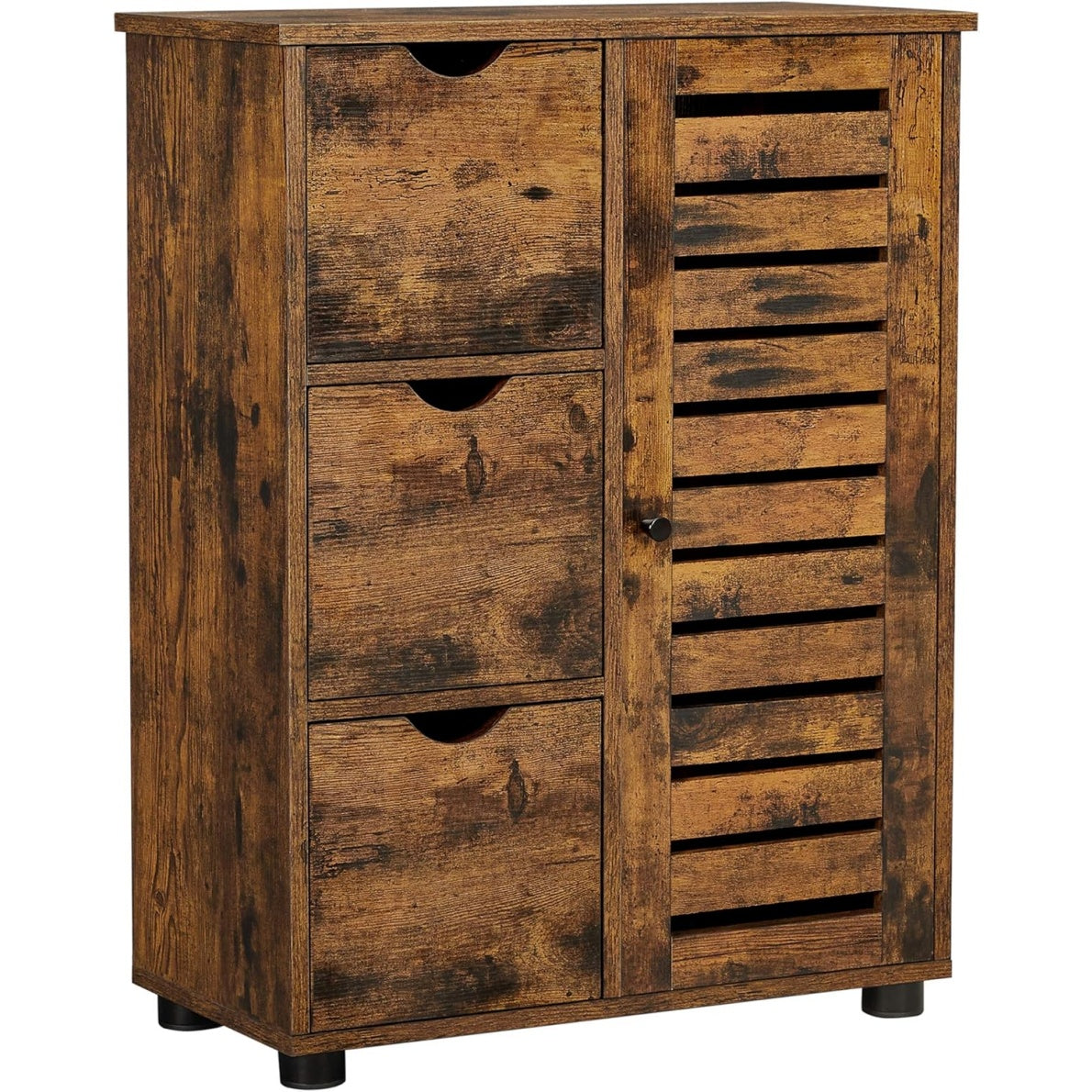 Meuble de rangement avec 3 tiroirs et 2 etageres interieures reglables, armoire polyvalente pour salle de bain, cuisine ou couloir, marron rustique