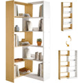 Bibliotheque d'angle pivotante 350° a 5 niveaux, meuble extensible en forme L pour salon, bureau ou petit espace, chêne et blanc