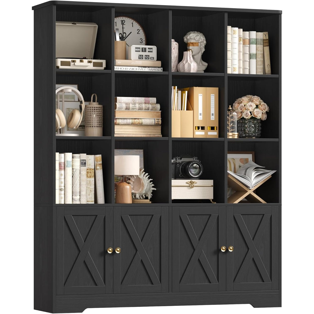 Buffet de cuisine blanc avec quatre portes, un tiroir, etageres reglables et rangements integres