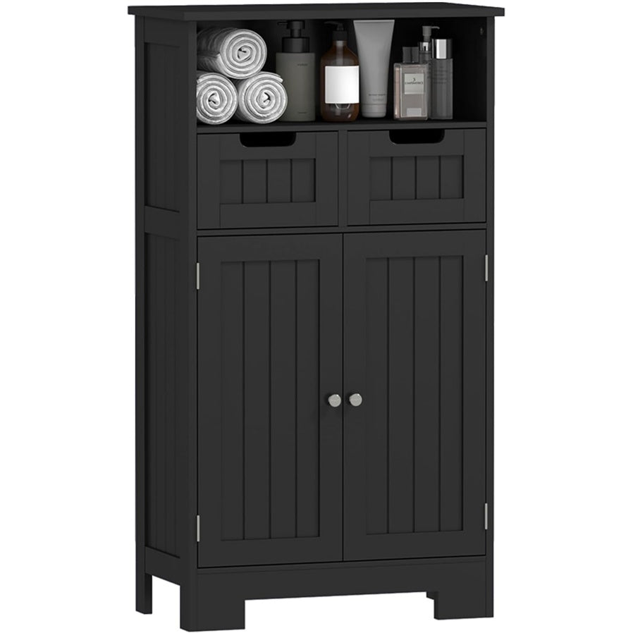 Armoire de rangement 60 x 30 x 109 cm avec 2 tiroirs, niche ouverte et placard a etagere reglable, meuble polyvalent noir