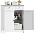 Armoire de salle de bain avec 2 tiroirs, double placard et etagere reglable, meuble de rangement 60 x 30 x 75 cm, blanc