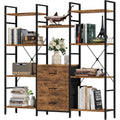Bibliotheque haute avec 4 etageres ouvertes et 3 tiroirs en tissu, meuble de rangement pour salon, chambre ou bureau, finition bois rustique