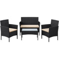 Salon de jardin 4 places en resine tressee, ensemble avec canape, 2 fauteuils et table basse pour terrasse ou balcon, noir et taupe