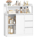 Meuble de rangement blanc avec trois tiroirs, deux portes et etagere interieure ajustable