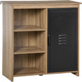 Buffet industriel sur pied avec trois niches ouvertes et placard a porte metallique noire