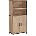 Bibliotheque avec etageres ouvertes reglables et structure en metal, finition chene marron et noir
