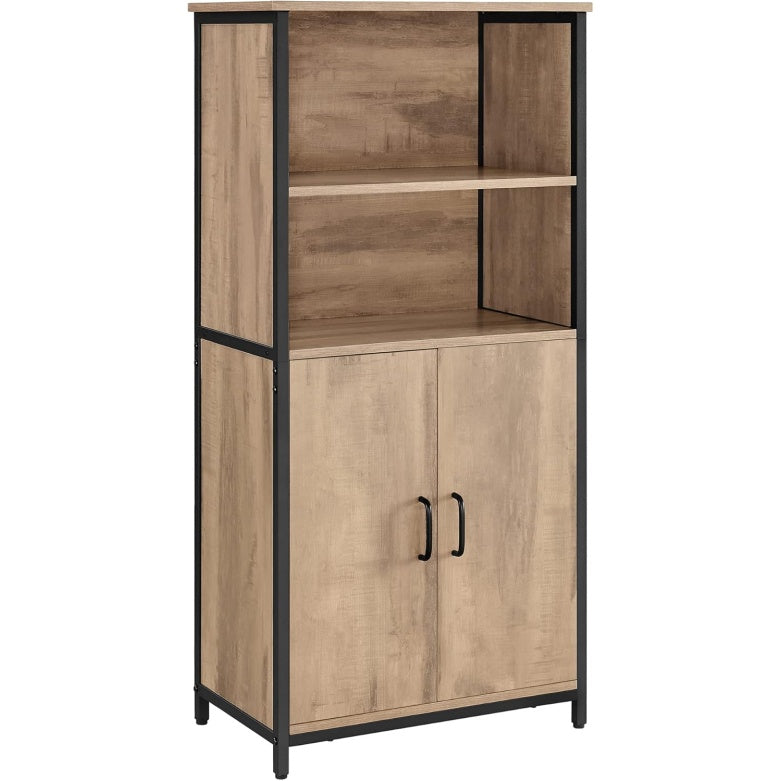 Bibliotheque avec etageres ouvertes reglables et structure en metal, finition chene marron et noir