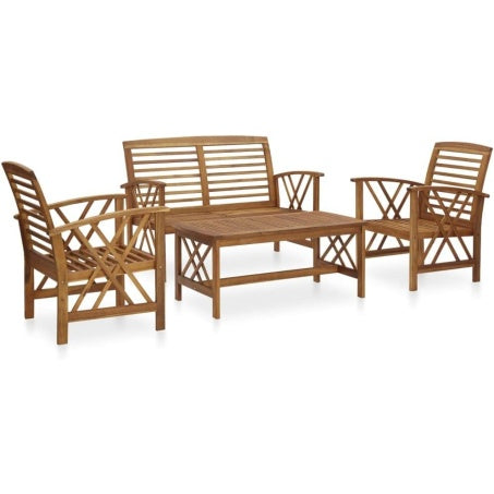 Mobilier de jardin quatre pieces en bois d'acacia massif pour terrasse, patio ou arriere-cour