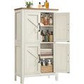 Armoire de rangement style ferme avec portes de grange et etageres reglables, buffet haut pour cuisine, salle de bain ou salon, blanc rustique