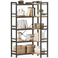 Bibliotheque d'angle en L a 5 niveaux, etagere de rangement gain de place pour salon, bureau ou chambre, marron