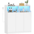 Armoire de rangement blanche avec eclairage, trois portes et etageres modulables