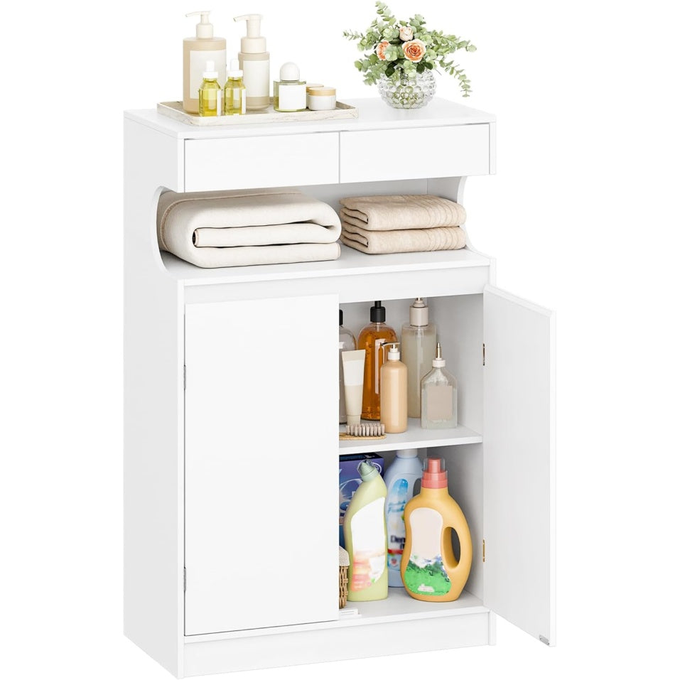 Meuble de rangement avec deux tiroirs, deux portes et etagere reglable, armoire polyvalente 30 x 60 x 90 cm, blanc