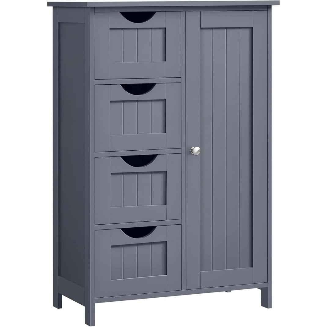 Meuble de salle de bain compact avec quatre tiroirs, placard et etagere reglable, finition gris ardoise, 30 x 55 x 82 cm