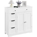 Armoire de rangement avec 4 tiroirs, placard et etagere reglable, meuble multifonction pour salle de bain, cuisine ou entree, blanc