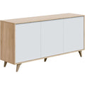 Buffet 154 cm avec 3 portes, meuble de rangement pour salon ou salle a manger, finition blanc et chêne canadien