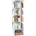 Bibliotheque pivotante a 360 degres avec 5 niveaux et compartiments ouverts, meuble de rangement blanc nuage