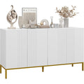 Bahut moderne avec deux placards, etageres ajustables et piement metal dore, blanc