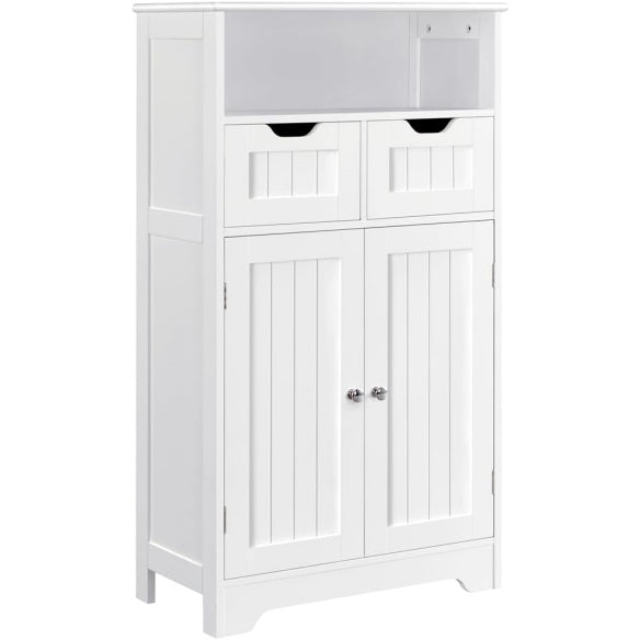 Armoire de salle de bain blanche avec deux tiroirs, un placard et etagere reglable